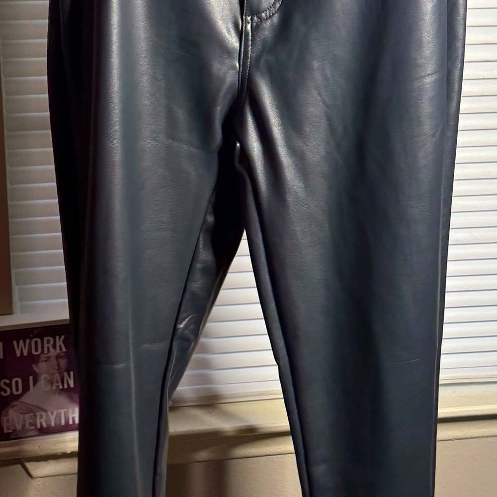 Blue/black faux leather pants